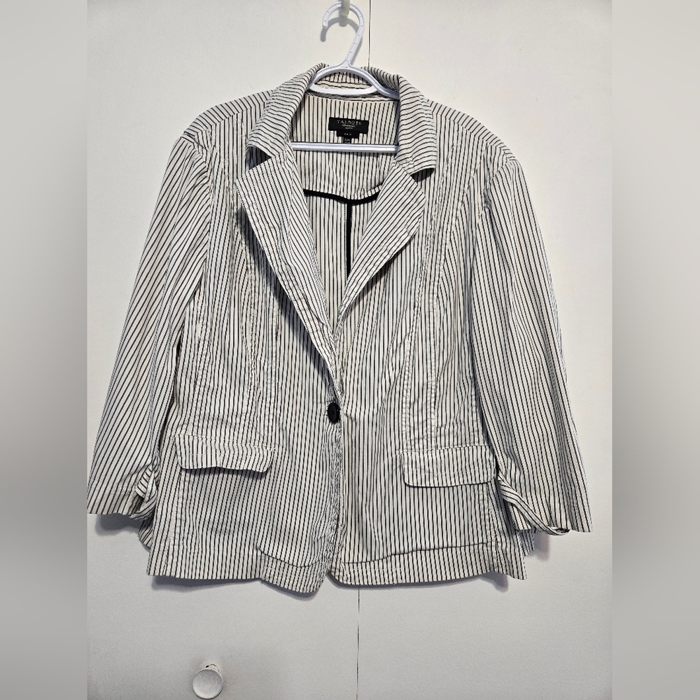 Talbots Women's Vintage Black & White‎ Vertical Stripe Cotton Blazer Size 24W